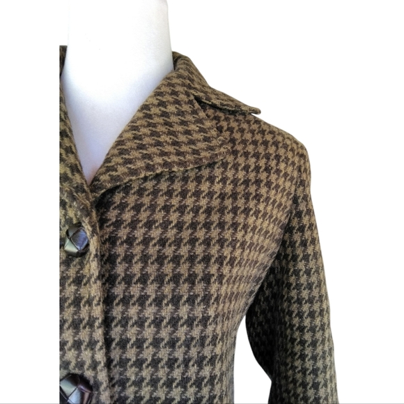 Lauren Ralph Lauren Chocolate Brown & Tan Wool Blend Houndstooth Coat Size 6 - Picture 3 of 6
